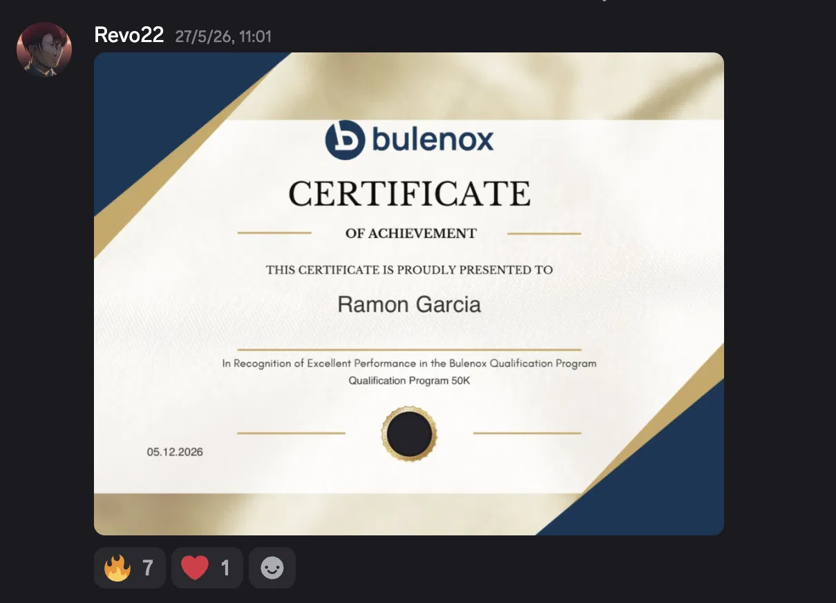 Captura de alumno con certificado Bulenox — Ramon Garcia, Qualification Program 50K