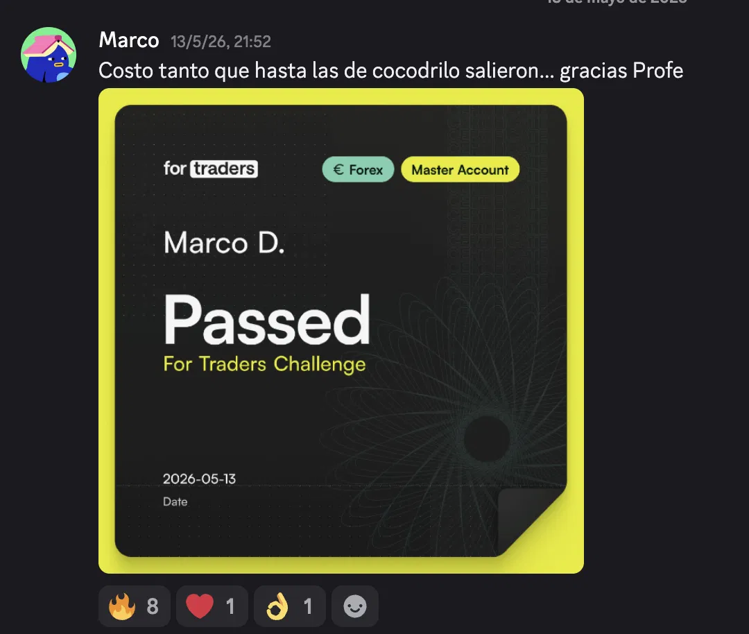 Captura de Marco con certificado For Traders — challenge aprobado, Master Account