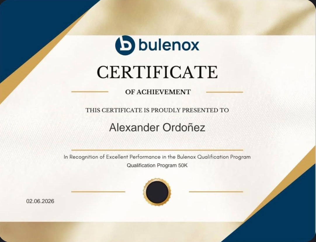 Certificado Bulenox — Alexander Ordoñez, Qualification Program 50K